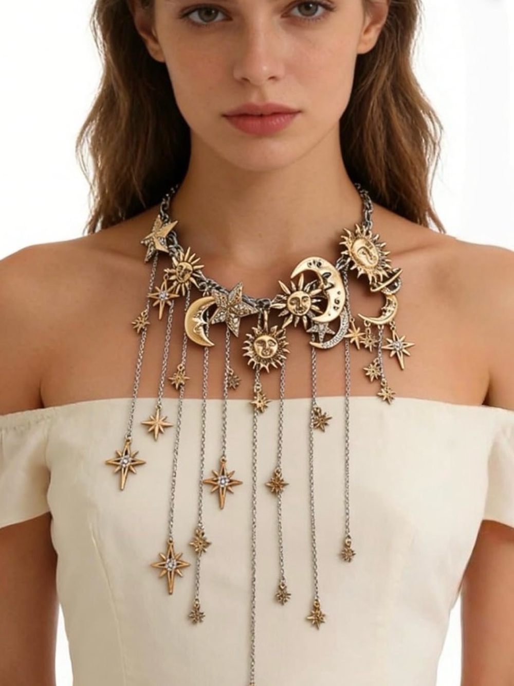 Gold Moon & Star Multi-Drape Necklace - Picture 6 of 9